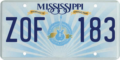 MS license plate ZOF183