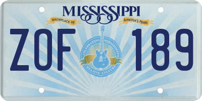 MS license plate ZOF189