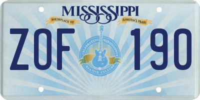 MS license plate ZOF190