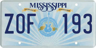 MS license plate ZOF193