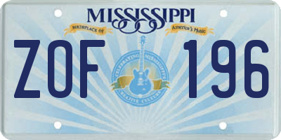 MS license plate ZOF196