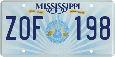 MS license plate ZOF198