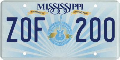 MS license plate ZOF200
