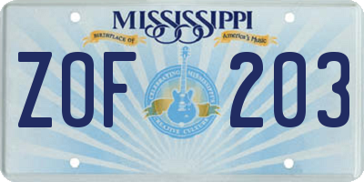 MS license plate ZOF203
