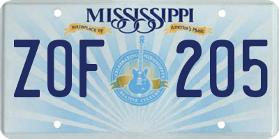 MS license plate ZOF205