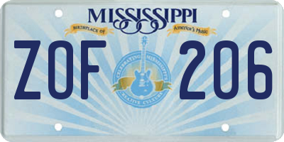 MS license plate ZOF206