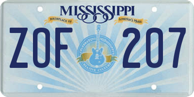 MS license plate ZOF207