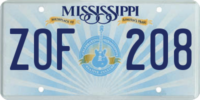 MS license plate ZOF208