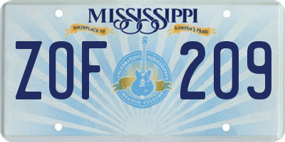 MS license plate ZOF209