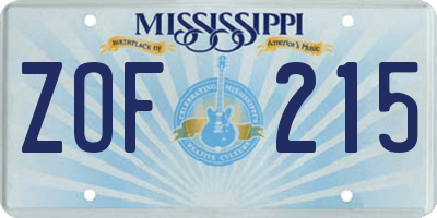 MS license plate ZOF215