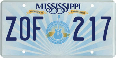 MS license plate ZOF217