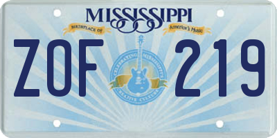 MS license plate ZOF219