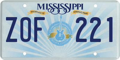 MS license plate ZOF221