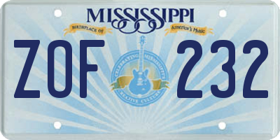MS license plate ZOF232