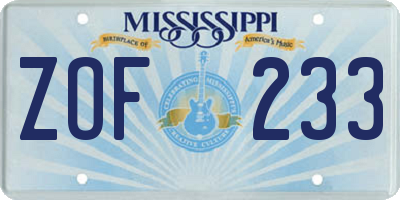 MS license plate ZOF233