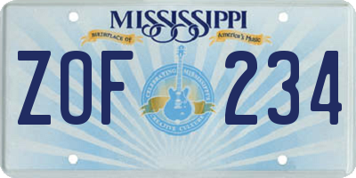 MS license plate ZOF234