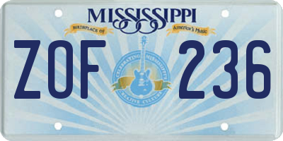 MS license plate ZOF236