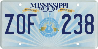 MS license plate ZOF238