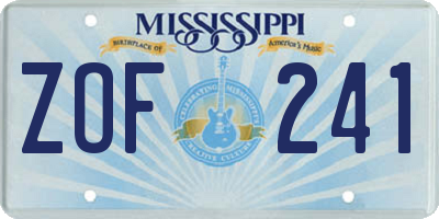 MS license plate ZOF241