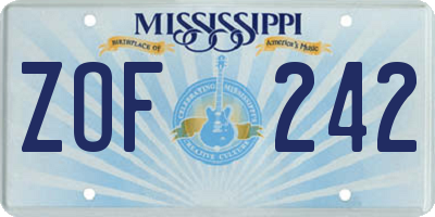 MS license plate ZOF242