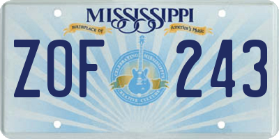 MS license plate ZOF243