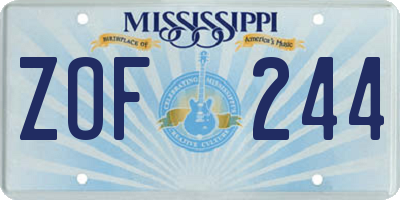 MS license plate ZOF244
