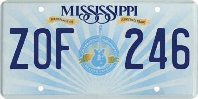 MS license plate ZOF246