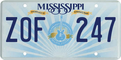 MS license plate ZOF247