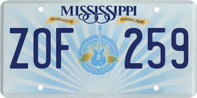 MS license plate ZOF259