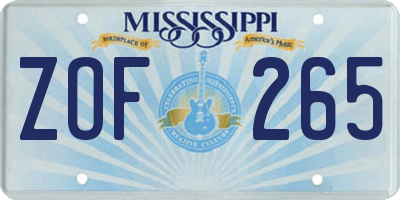 MS license plate ZOF265