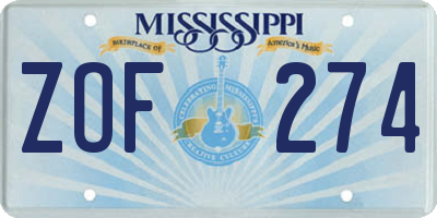 MS license plate ZOF274
