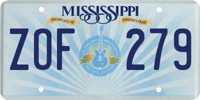 MS license plate ZOF279