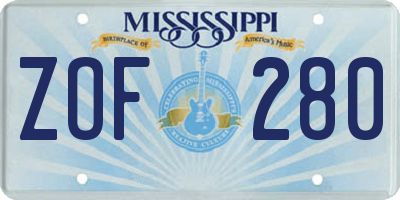 MS license plate ZOF280