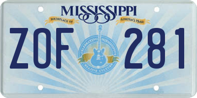 MS license plate ZOF281