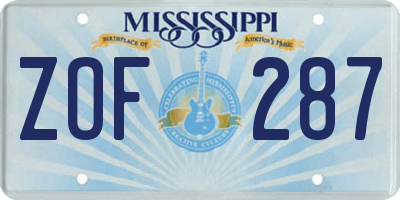 MS license plate ZOF287
