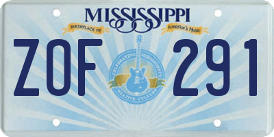 MS license plate ZOF291