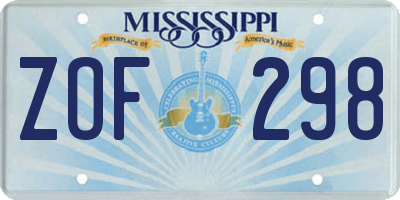 MS license plate ZOF298
