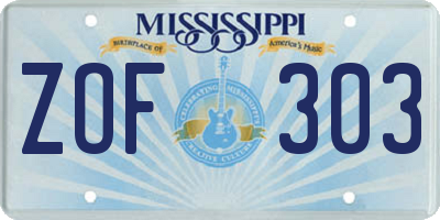 MS license plate ZOF303