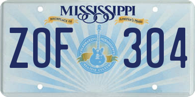 MS license plate ZOF304