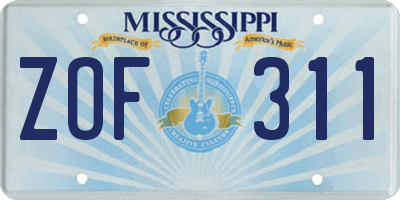 MS license plate ZOF311