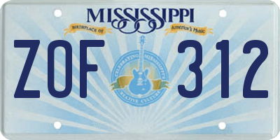 MS license plate ZOF312