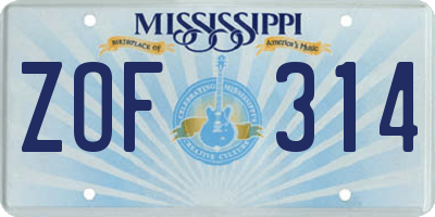 MS license plate ZOF314