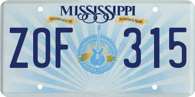 MS license plate ZOF315