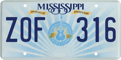 MS license plate ZOF316