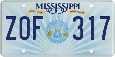 MS license plate ZOF317