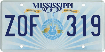 MS license plate ZOF319