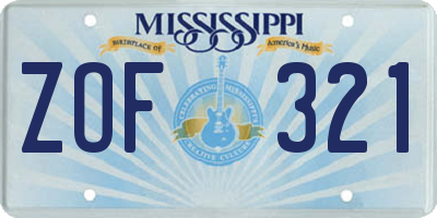 MS license plate ZOF321