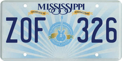 MS license plate ZOF326