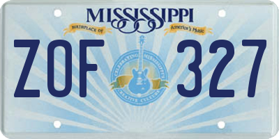 MS license plate ZOF327