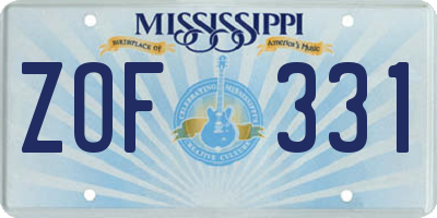 MS license plate ZOF331